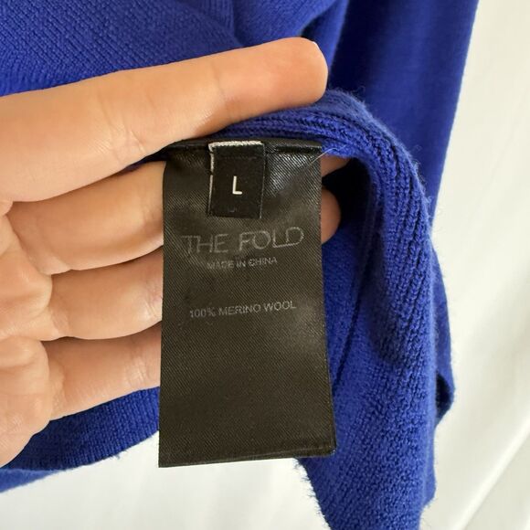 The Fold Sweater Women's Large Blue Knit 100% Merino Wool Long Sleeve Pullover - Picture 6 of 10